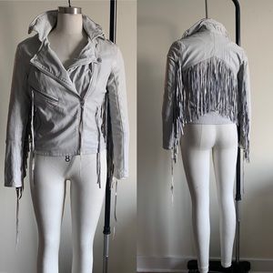 BlankNYC Stone Grey Fringe Vegan Leather Jacket XS